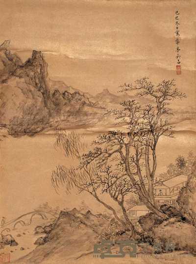 吴昌 己巳（1689年）作 春山访友图 立轴 40×30cm